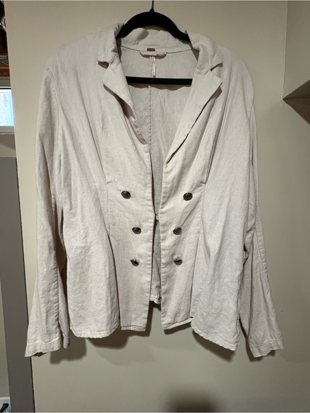 Free People Cream Double-Breasted Linen Blazer Jacket